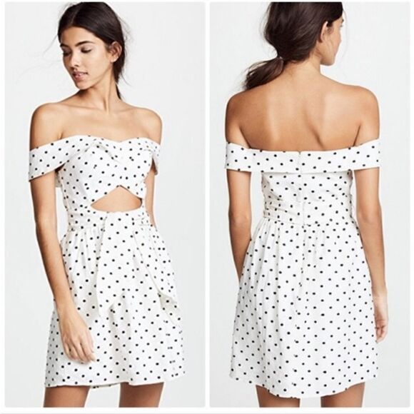 NEW WAYF Carpi Knotted Mini Cutout Linen Blend Polka Dot Dress Size Medium - Picture 1 of 12